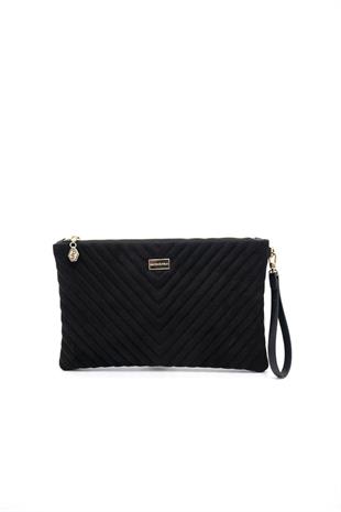 Silver & Polo SP1034 Kadın Portföy & Clutch Kapitone V Süet Siyah