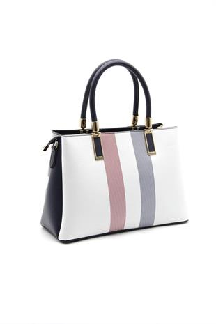 Silver & Polo SP1000 Kadın El Çantası Ekose Beyaz-Lacivert