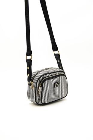 Silver & Polo SP1111 Kadın Çapraz Çanta Hasır Siyah Beyaz-Siyah