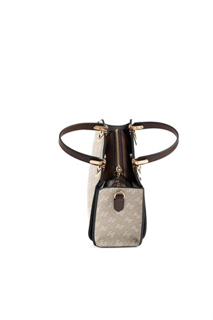 Silver Polo SP1133 Kadın El Çantası Monogram Taş-Kahve