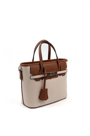 Silver & Polo SP1185 Kadın El Çantası Düz Bej-Taba