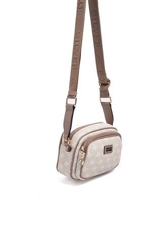Silver & Polo SP1111 Kadın Çapraz Çanta Monogram Taş-Latte