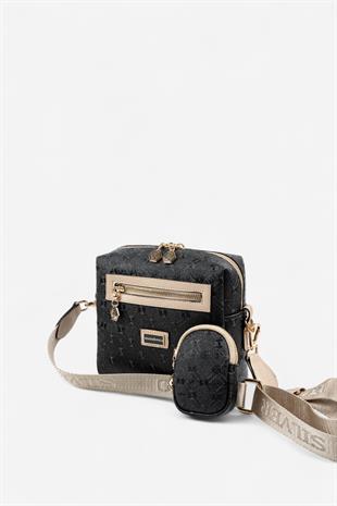 Silver & Polo SP1038 Kadın Çapraz Çanta Logolu Siyah-S.Nut