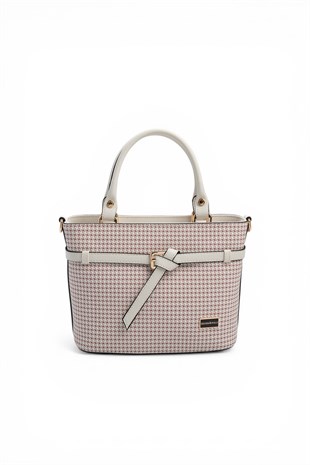 Silver & Polo SP1283 Kadın El Çantası Kaz Ayağı Ekose Bordo-Kemik