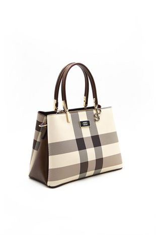 Silver & Polo SP1098 Kadın El Çantası Ekose Krem-Taba