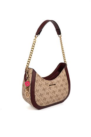Silver Polo SP1168 Kadın Omuz Çantası Monogram Koyu Bej-Bordo