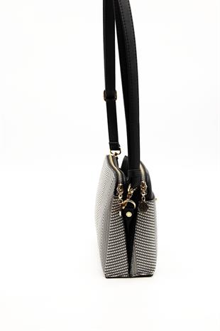 Silver & Polo SP623 Kadın Çapraz Çanta Hasır Siyah Beyaz-Siyah