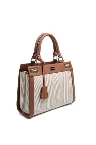 Silver & Polo SP1174 Kadın El Çantası Hasır Bej-Taba