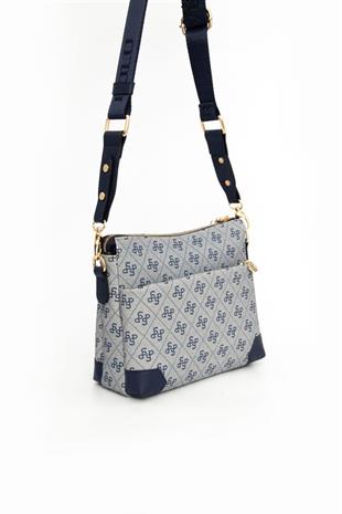 Silver & Polo SP1110 Kadın Çapraz Çanta Monogram Gri-Lacivert