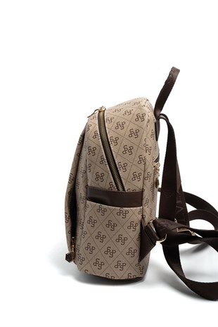 Silver & Polo SP926 Kadın Sırt Çantası Monogram Koyu Bej-Kahve