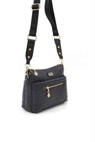 Silver & Polo SP1110 Kadın Çapraz Çanta Logolu Siyah-Siyah