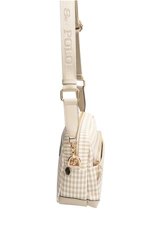 Silver & Polo SP1201 Kadın Çapraz Çanta Ekose Line Kare Kum Beji-Kum