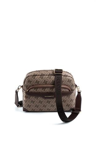 Silver & Polo SP1201 Kadın Çapraz Çanta Monogram Koyubej-Kahve