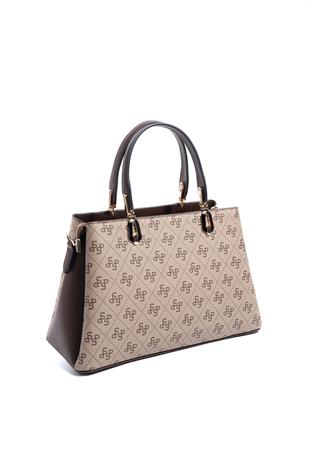 Silver & Polo SP1253 Kadın El Çantası Monogram Koyu Bej-Kahve