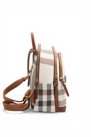 Silver & Polo SP1265 Kadın Sırt Çantası Ekose Krem-Taba