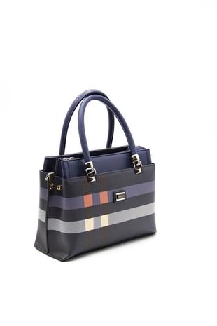 Silver & Polo SP826 Kadın El Çantası Ekose Lacivert-Lacivert