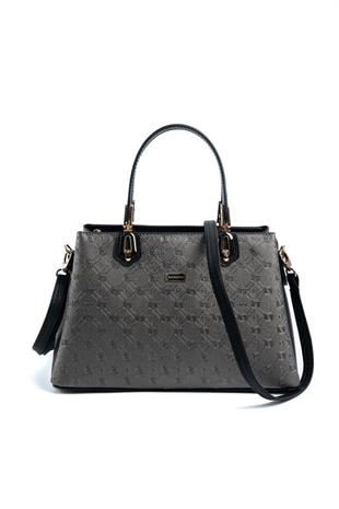 Silver & Polo SP1253 Kadın El Çantası Logolu Platin-Siyah