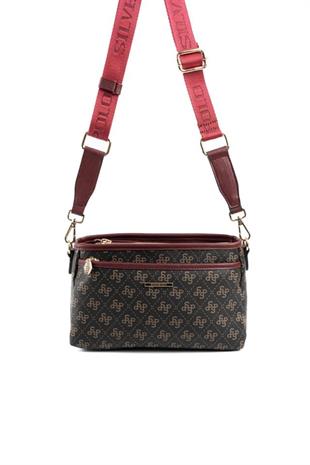 Silver & Polo SP1184 Kadın Çapraz Çanta Monogram Kahve Sarı-Bordo