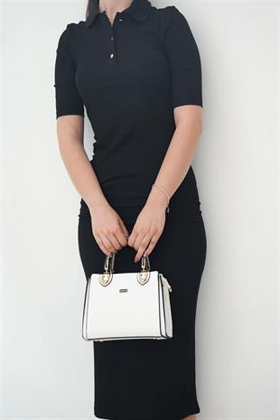 Silver & Polo SP1133 Kadın El Çantası Logolu Beyaz-Beyaz