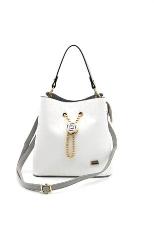 Silver & Polo SP967 Kadın Çapraz Çanta Logolu Beyaz-A.Gri