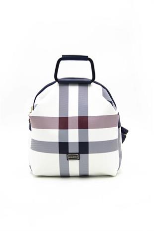 Silver & Polo SP771 Kadın Sırt Çantası Ekose Beyaz-Lacivert