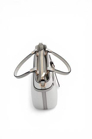 Silver & Polo SP1283 Kadın El Çantası Logolu Beyaz-A.Gri