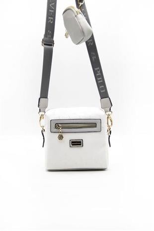 Silver & Polo SP1038 Kadın Çapraz Çanta Logolu Beyaz-A.Gri