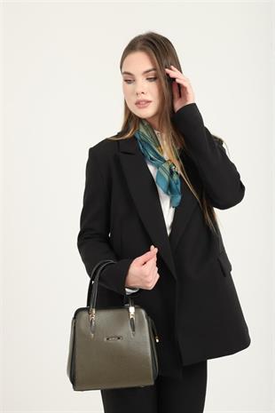 Silver & Polo SP1136 Kadın El Çantası Düz Zeytuni-Siyah
