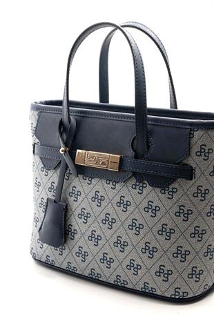 Silver & Polo SP1185 Kadın El Çantası Monogram Gri-Lacivert
