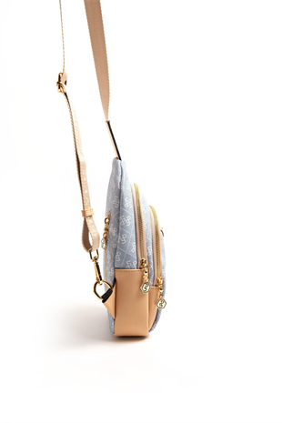 Silver & Polo SP959 Kadın Vücut Çantası Monogram Mavi-Ten