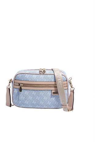 Silver & Polo SP1280 Kadın Çapraz Çanta Monogram Mavi-Ten