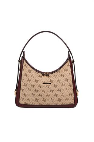 Silver Polo SP1187 Kadın Omuz Çantası Monogram Koyu Bej-Bordo