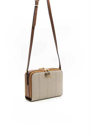 Silver & Polo SP888 Kadın Çapraz Çanta Hasır Bej-Taba