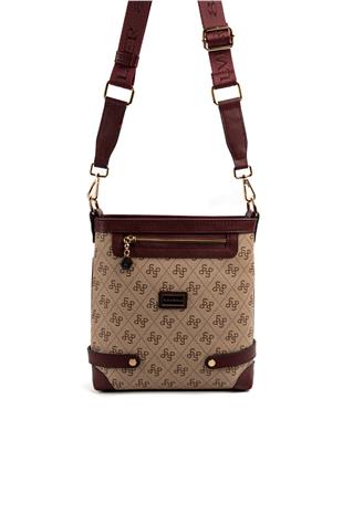 Silver & Polo SP1120 Kadın Çapraz Çanta Monogram Koyu Bej-Bordo