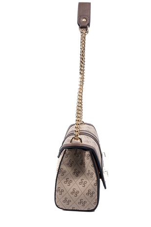 Silver & Polo SP1139 Kadın Çapraz Çanta Monogram Koyu Bej-Kahve