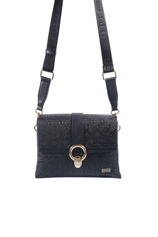 Silver & Polo SP1275 Kadın Çapraz Çanta Logolu Siyah-Siyah