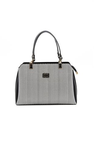 Silver & Polo SP972 Kadın El Çantası Hasır Siyah Beyaz-Siyah