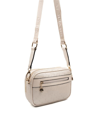 Silver & Polo SP1162 Kadın Çapraz Çanta Logolu Bej-S.Bej