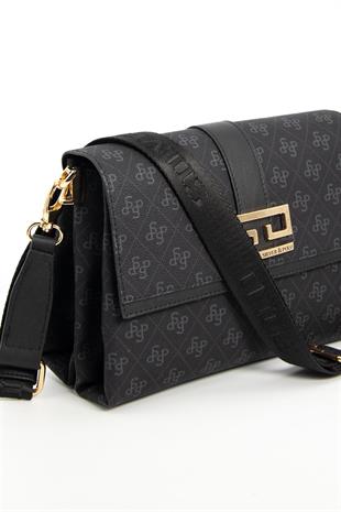 Silver & Polo SP1009 Kadın Çapraz Çanta Monogram Siyah