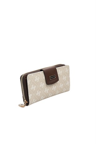 Silver Polo Taş - Kahve Monogram Kadın Cüzdan ve Kartlık SP928