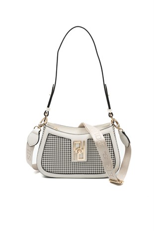 Silver & Polo SP1132 Kadın Çapraz Çanta King Desen Siyah-Kemik
