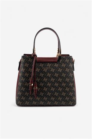 Silver & Polo SP969 Kadın El Çantası Monogram Kahve Sarı-Bordo