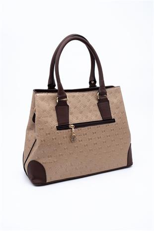 Silver & Polo SP667 Kadın El Çantası Logolu Bronz-Kahve
