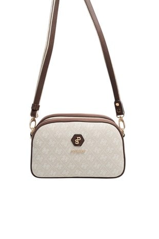 Silver Polo SP745 Kadın Çapraz Çanta Monogram Taş-Kahve