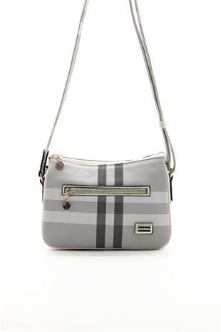 Silver & Polo SP818 Kadın Çapraz Çanta Ekose A.Gri-Kemik