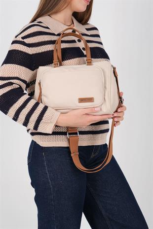 Silver Polo SP1227 Kadın Omuz Çantası Saten Bej-Taba