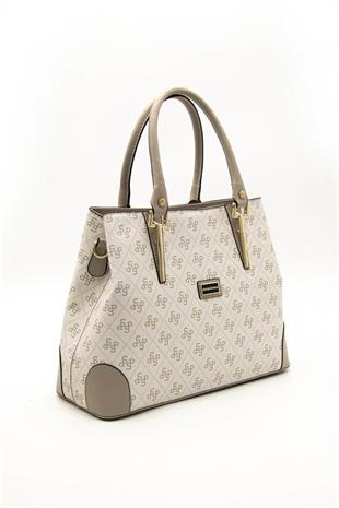 Silver & Polo SP667 Kadın El Çantası Monogram Bej-Kum