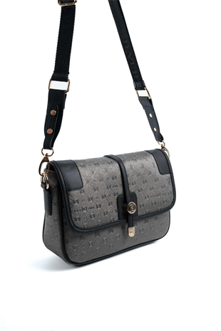 Silver & Polo SP1182 Kadın Çapraz Çanta Logolu Platin-Siyah