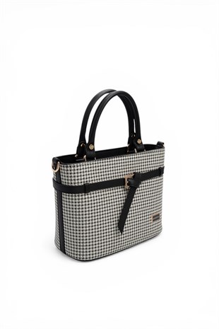Silver & Polo SP1283 Kadın El Çantası Kaz Ayağı Ekose Siyah-Siyah