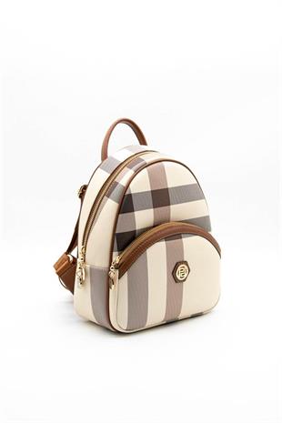 Silver & Polo SP945 Kadın Sırt Çantası Ekose Krem-Taba